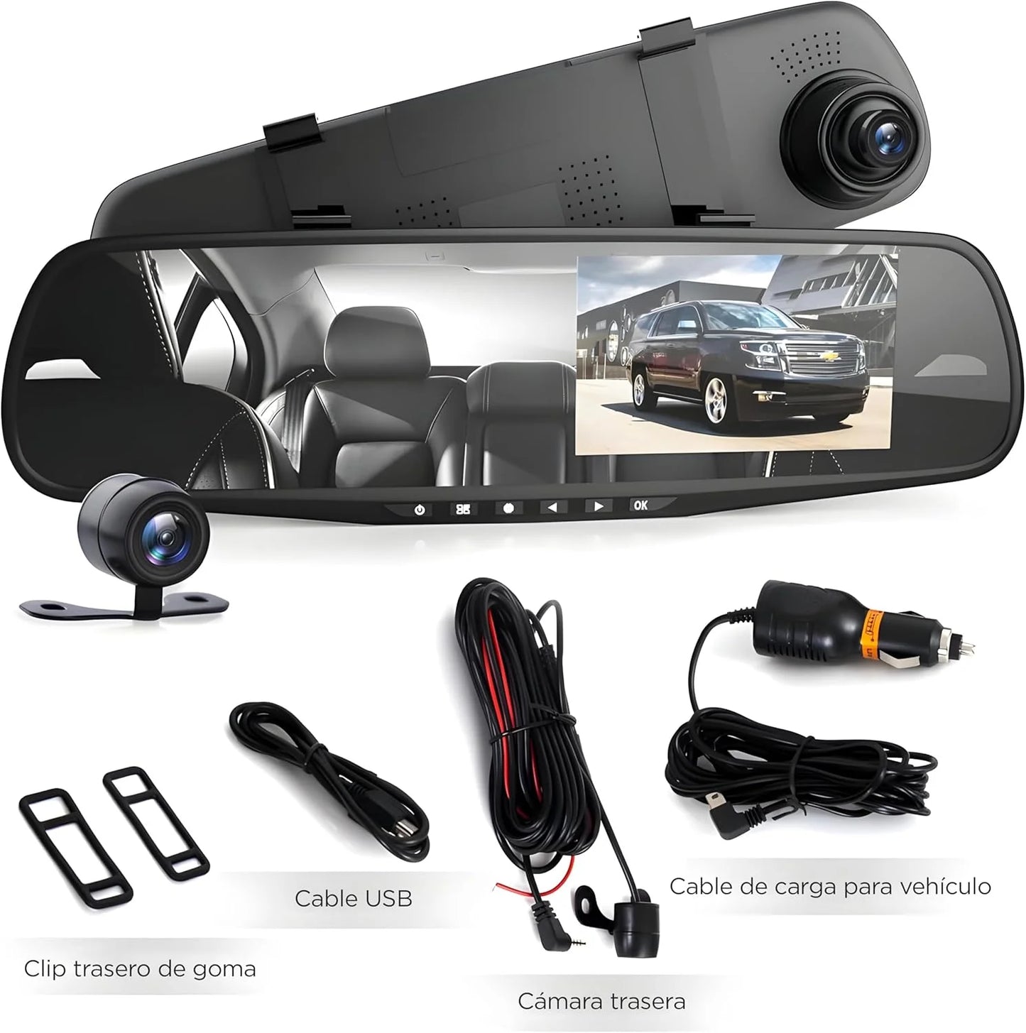 Espejo Retrovisor con Cámaras Full HD Delantera y Trasera