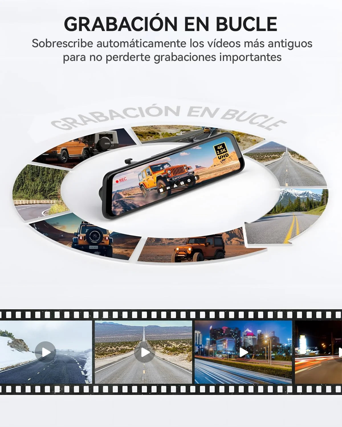 Espejo Retrovisor con Cámaras Full HD Delantera y Trasera