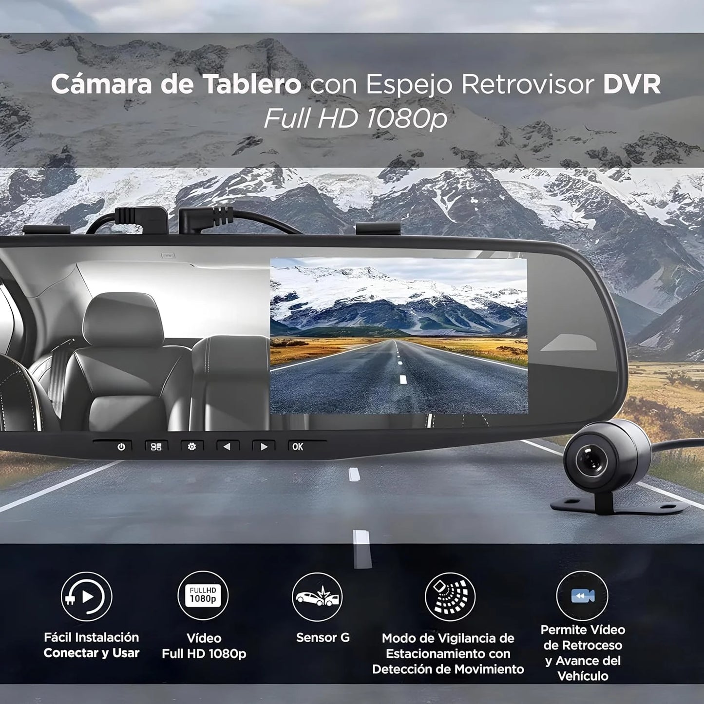 Espejo Retrovisor con Cámaras Full HD Delantera y Trasera